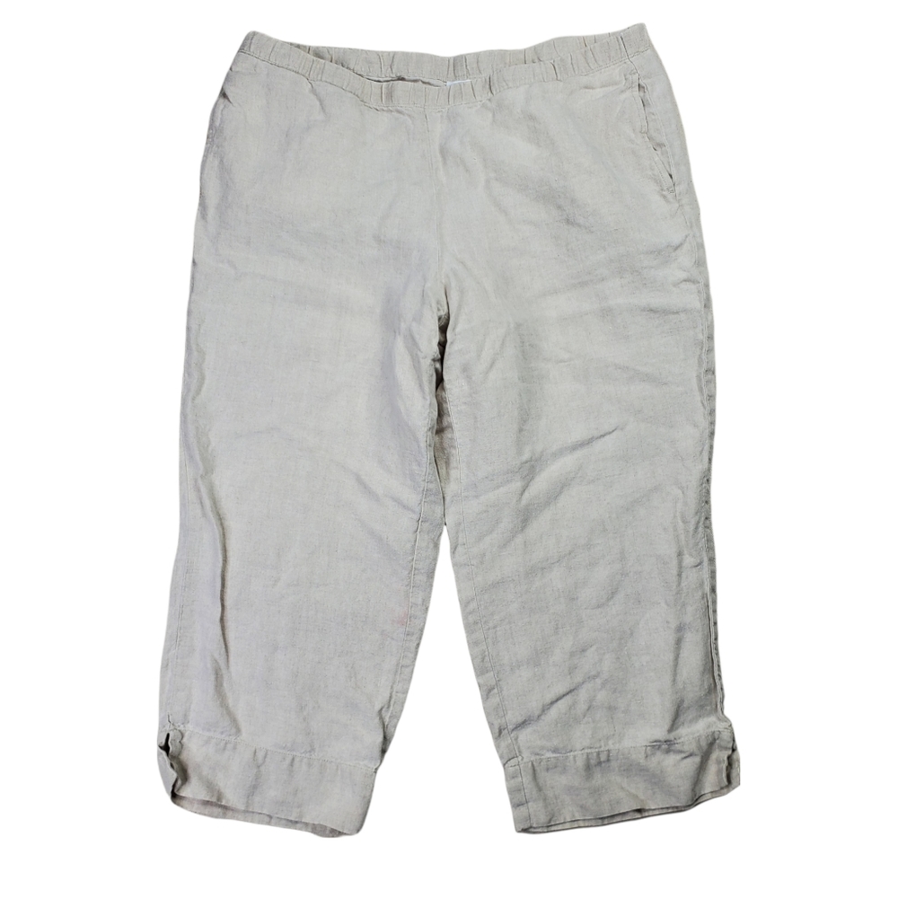 J Jill 100% Linen Cream Beige Capri Womens Petite Medium Pants